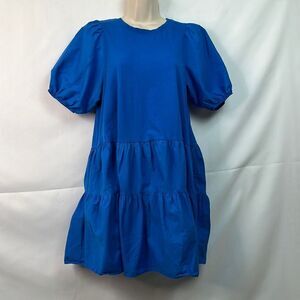 Zara cotton tiered blue puff sleeve mini dress EUC. Size small